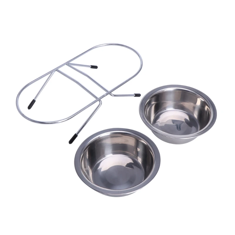 

Stainless Steel Double Pet Bowls Dog Water Food Non Slip Feeding Station
