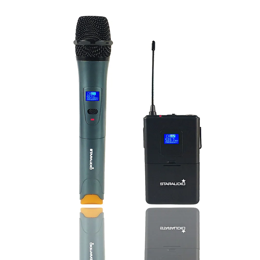 2 Channel UHF Wireless Microphone System 1CH Handheld Mic Headset Lapel Lavalier Earphone For Stage Church SMU-0202AB | Электроника