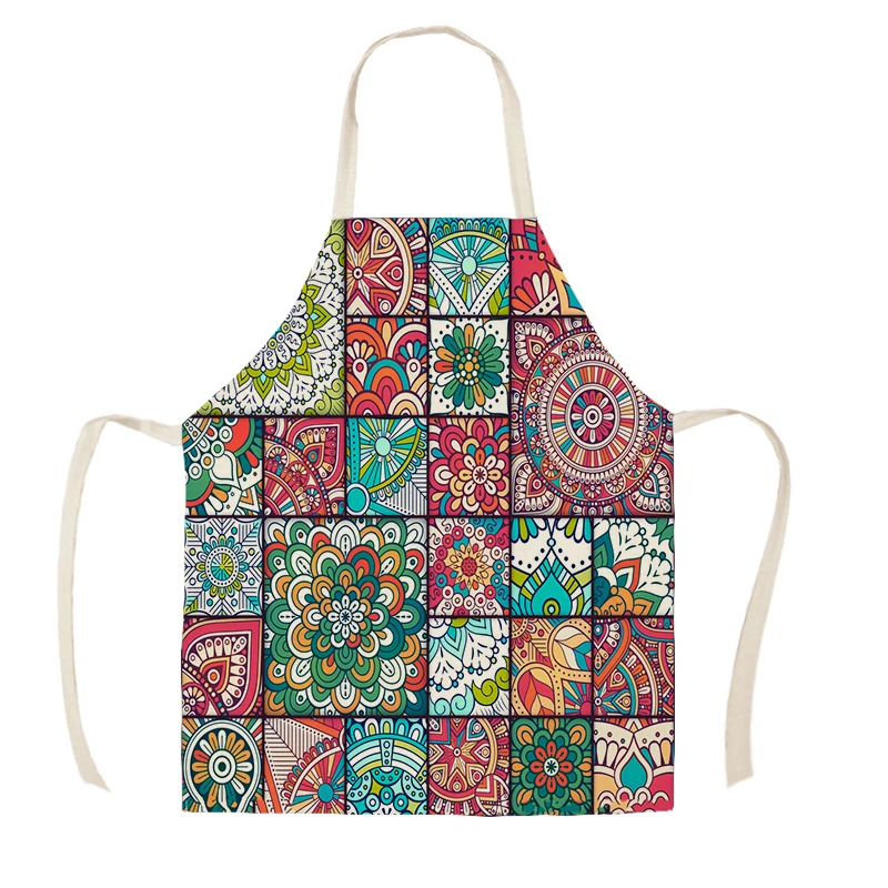 Фартук из хлопка и льна для женщин Кухонные фартуки с библейскими мандалами