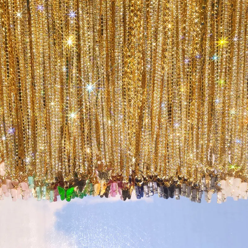 ?? Flatfoosie 100 ピース/セットファッションクリスタルチェーンチョーカーネックレスかわいい蝶昆虫ネックレスセットロマンチックなジュエリー卸売