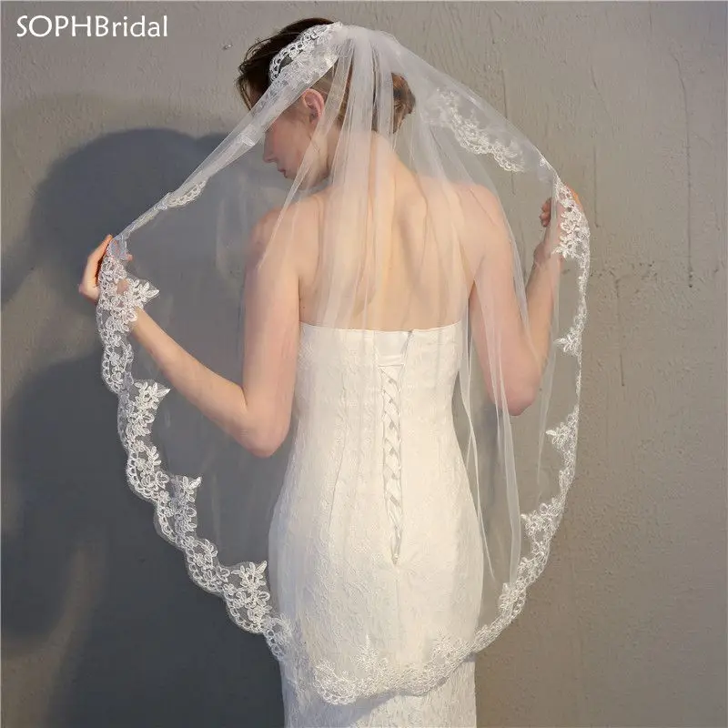 

New Arrival One-Layer Exquisite Lace Applique Wedding Veil Wedding Accessories Mariage Bridal Headwear Velos de Novia With Comb