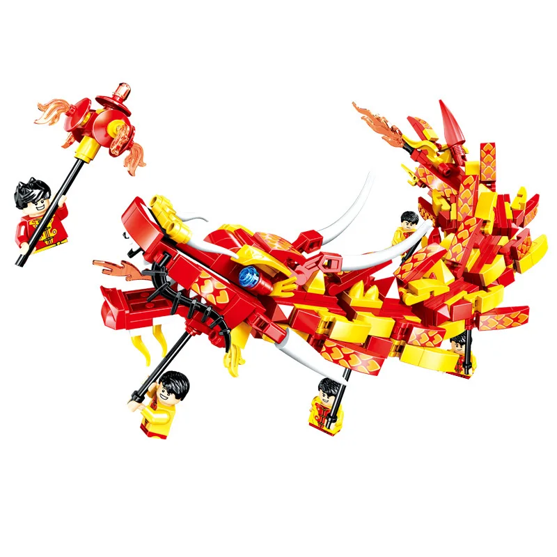 

Chinese Traditional Street Bricks City Chinatown Building Blocks 2022 New Year Gifts Kids Toys Dance Dragon Lion for Boys Girls