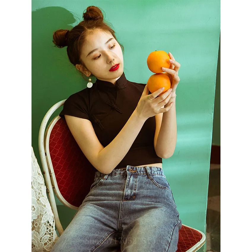 Китайский топ женские тонкие рубашки с коротким рукавом летние Hanfu сексуальная девушка Qipao традиционный Топ