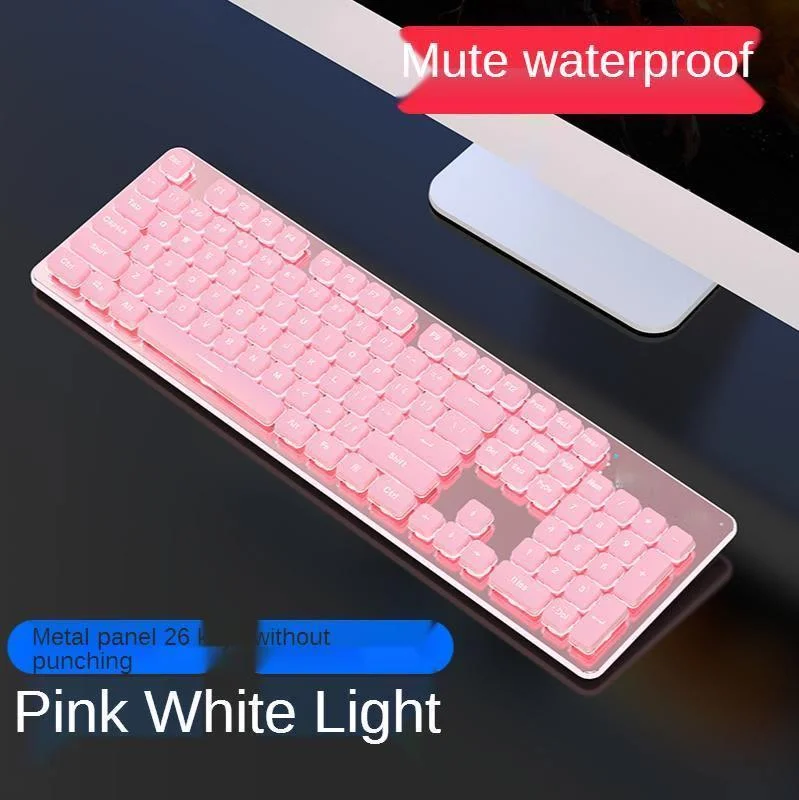 

104-key girl cute pink manipulator keyboard game office home anti-sprinkling light and silent LED keyboard with backlight