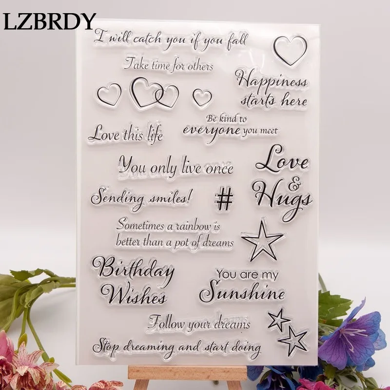 1 Pack Happiness Love Birthday Wishes Letters Heart Star Clear Rubber Stamps for Card Making Scrapbooking Valentine's Day Decors | Дом и