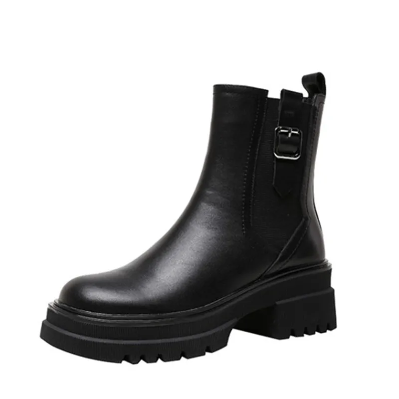 

Fanyuan Fsahion Popular New Women Ankle Boots Rivets Thin Strap Genuine Leather Platforms 2021 Autumn Winter Casual Shoes Woma