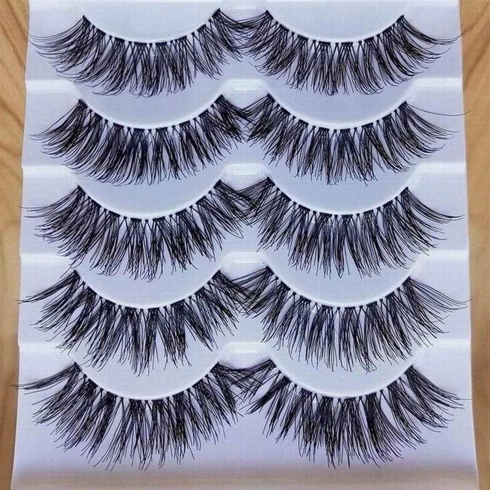 

Professional 5 Pairs Makeup Handmade Cross Long False Eyelashes Makeup Extension Makeup Tool