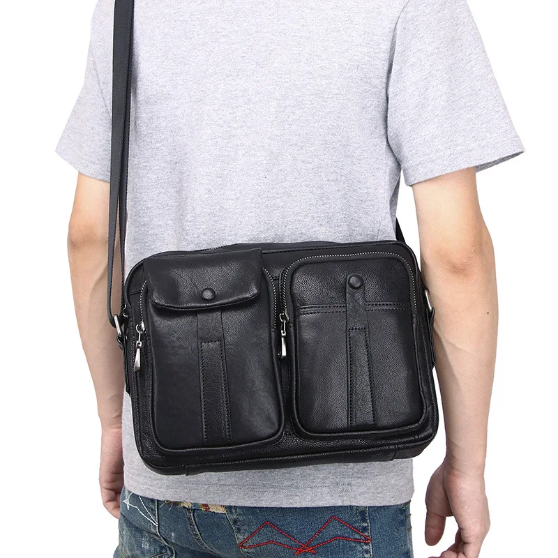 High Quality Genuine Leather Shoulder Bag for Men Fashion Cowhide Leather Crossbody Bag Men's Black Handbag Male Briefcase
