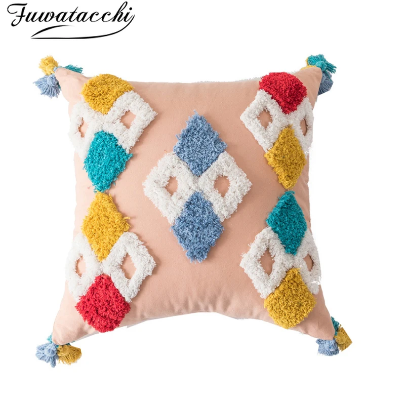 

Fuwatacchi Cushion Cover Cotton Canvas Tufted Geometric Tassel Throw Pillow Covers For Couch Sofa Modern Decor Funda Cojines