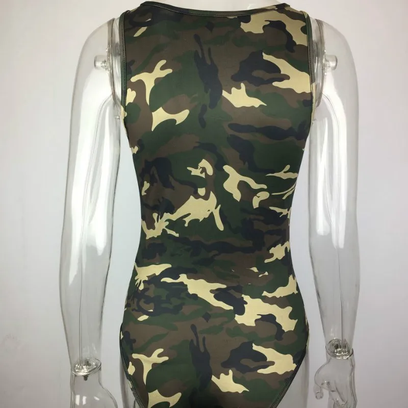 

Aurkrrvn Casual Zipper Tank Tops Bodysuits Woman Skinny Sexy Female Camouflage Bodysuits Summer Street Womens Bodysuits Romper