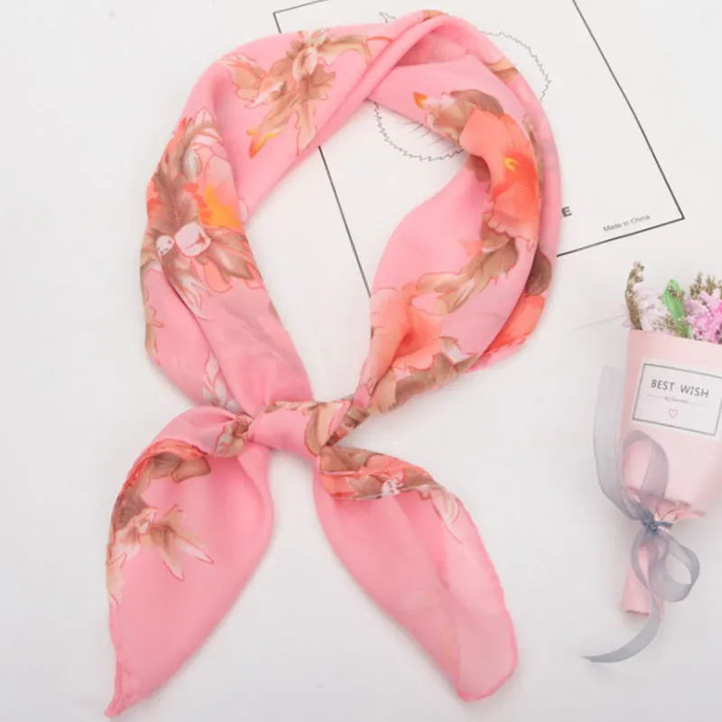 

2021 New Chiffon Scarf Women Brand Silk Neckerchief Fashion Square Female Foulard Elegant Floral Bandana Scarves