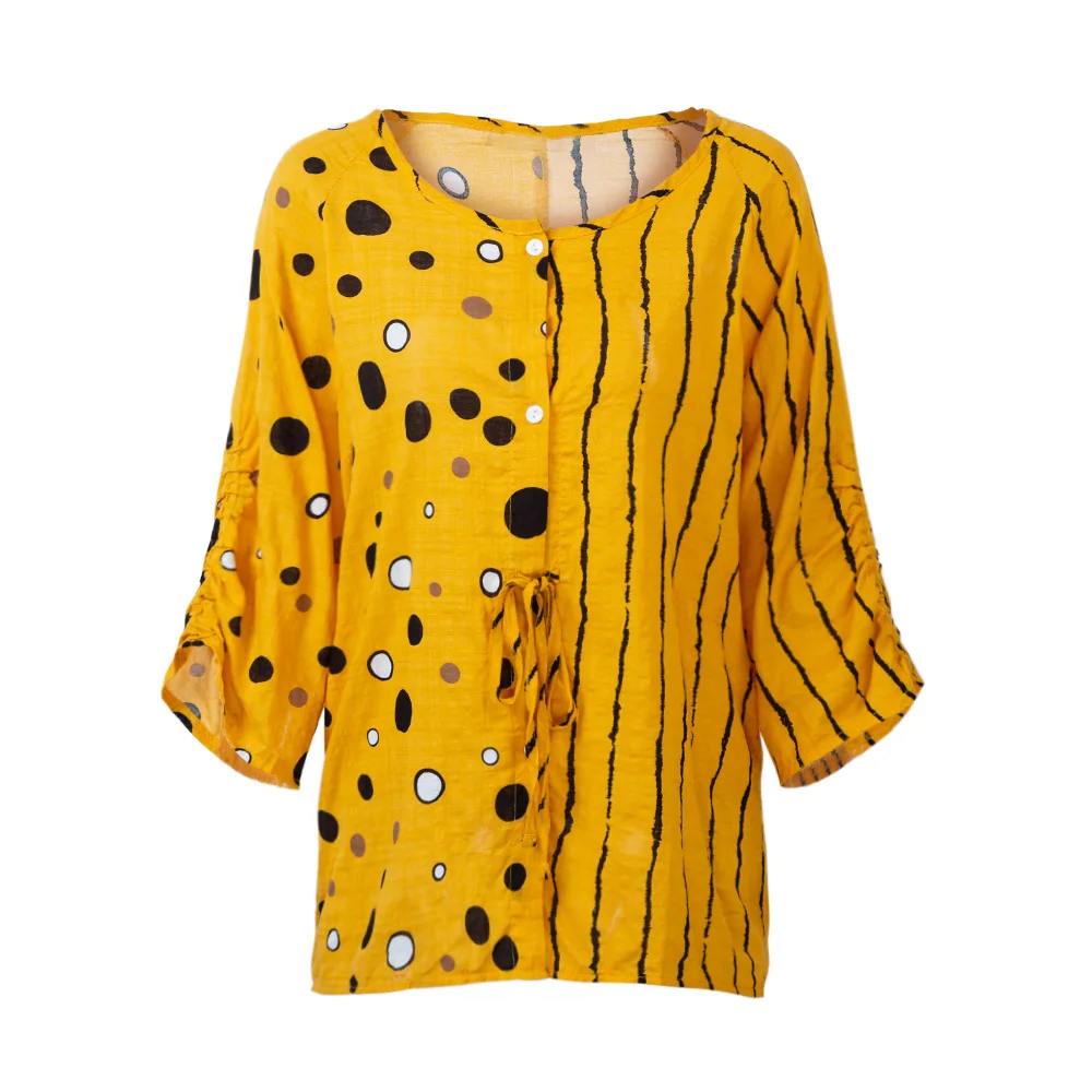 Женская винтажная Свободная блузка размера плюс с рукавом 3/4 полосатая рубашка в