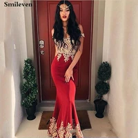 smileven dubai evening dresses gold lace formal evening party gown off the shoulder prom party dress 2019