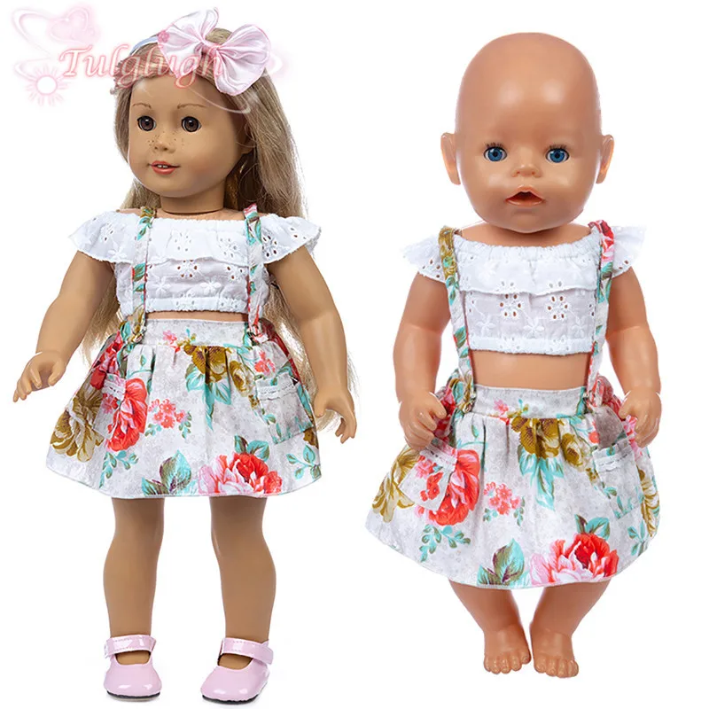 

Обруч для волос в пасторальном стиле, футболка на плечо и юбка-подтяжки, костюм подходит для кукол новорожденных 43 см, аксессуары для кукол 18...