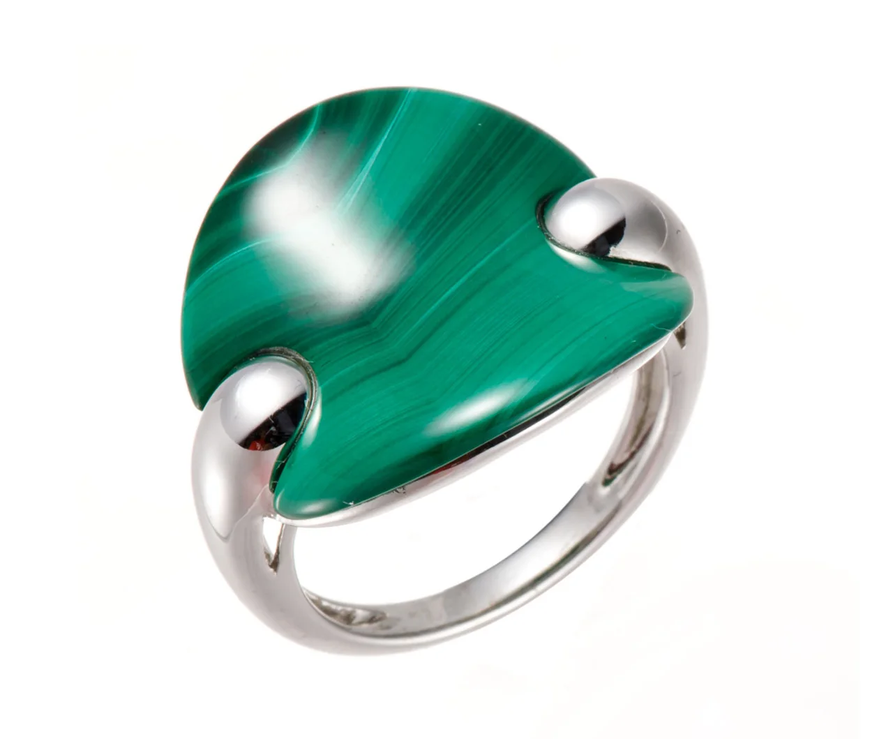

Кольцо из серебра пробы с родиевым малахатным камнем