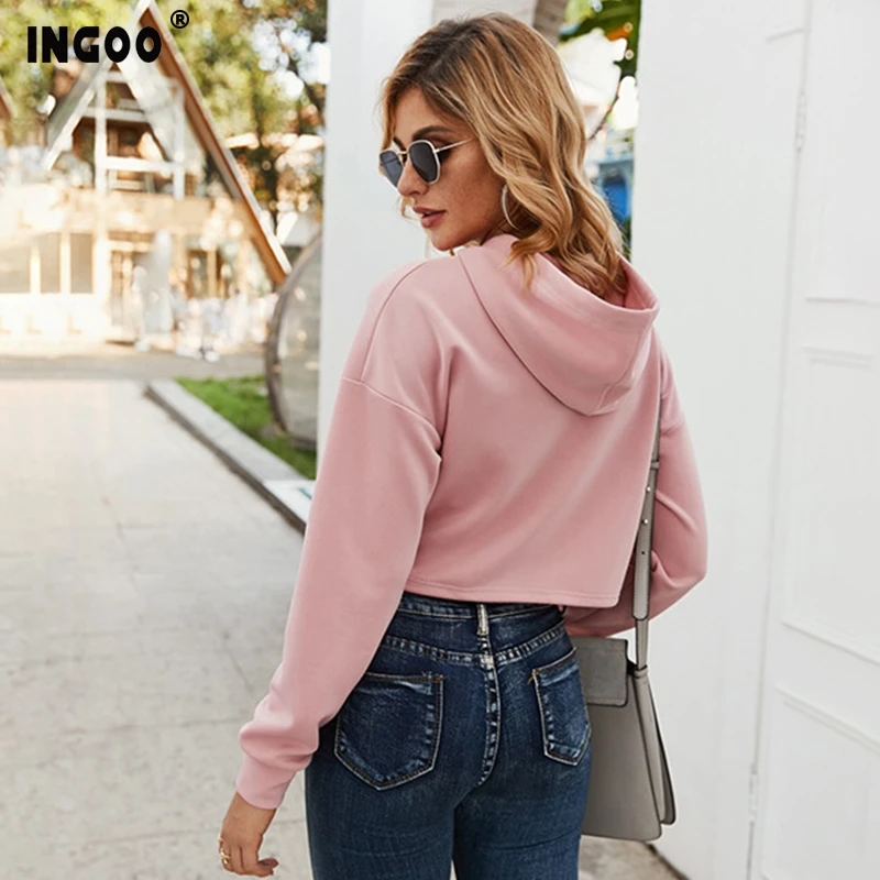 INGOO Simplicity женские укороченные толстовки с вышивкой повседневный сексуальный