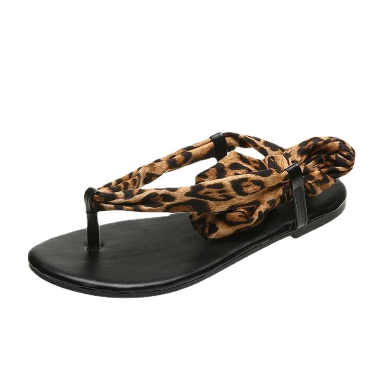 

Women Summer Leopard Print Bandage Lace Up Sandals Toe Shoes Flat Fashion Ankle Straw Women's Open Toe Cross Bandage Shoes