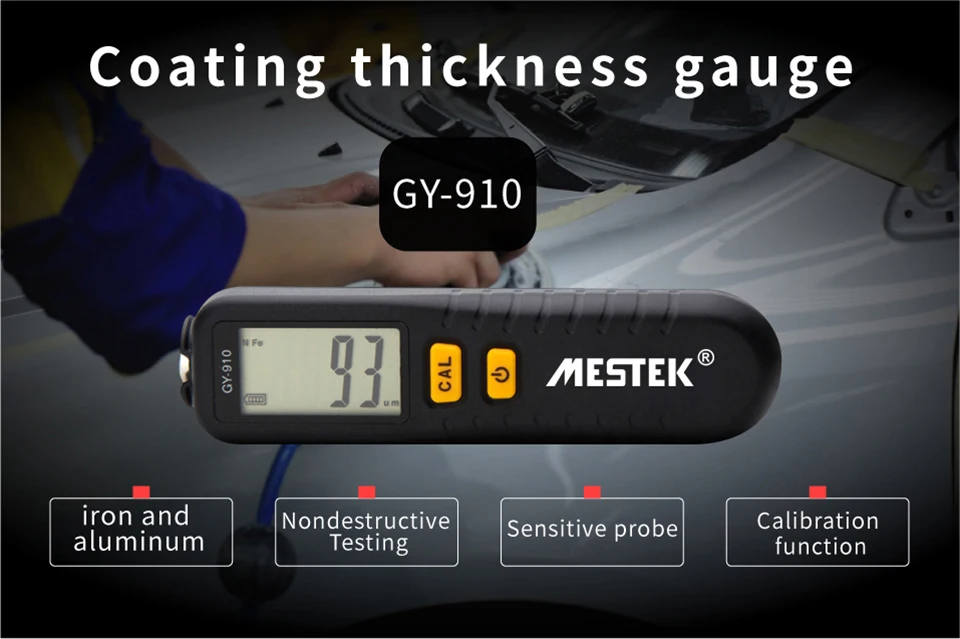 GY910 цифровой датчик толщины покрытия 1 микрон/0~ 1300 тестер толщины пленки краски автомобиля FE/NFE измерительные приборы толщины