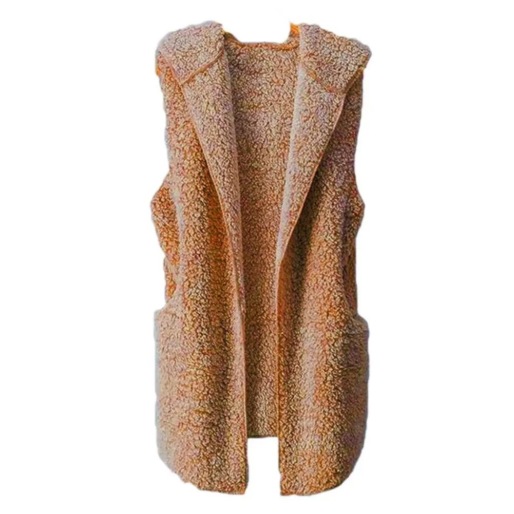 Модный женский зимний утепленный плюшевый с капюшоном без рукавов повседневный