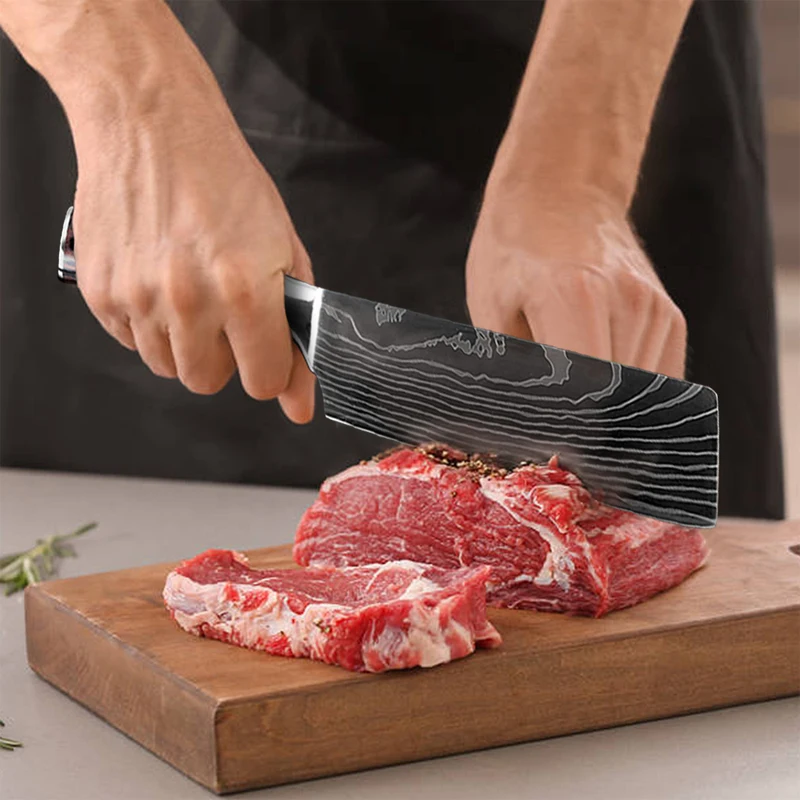 8&quotinch Japanese Kitchen Knives Laser Damascus Pattern Chef Knife Sharp Santoku Cleaver Slicing Utility Tool | Дом и сад