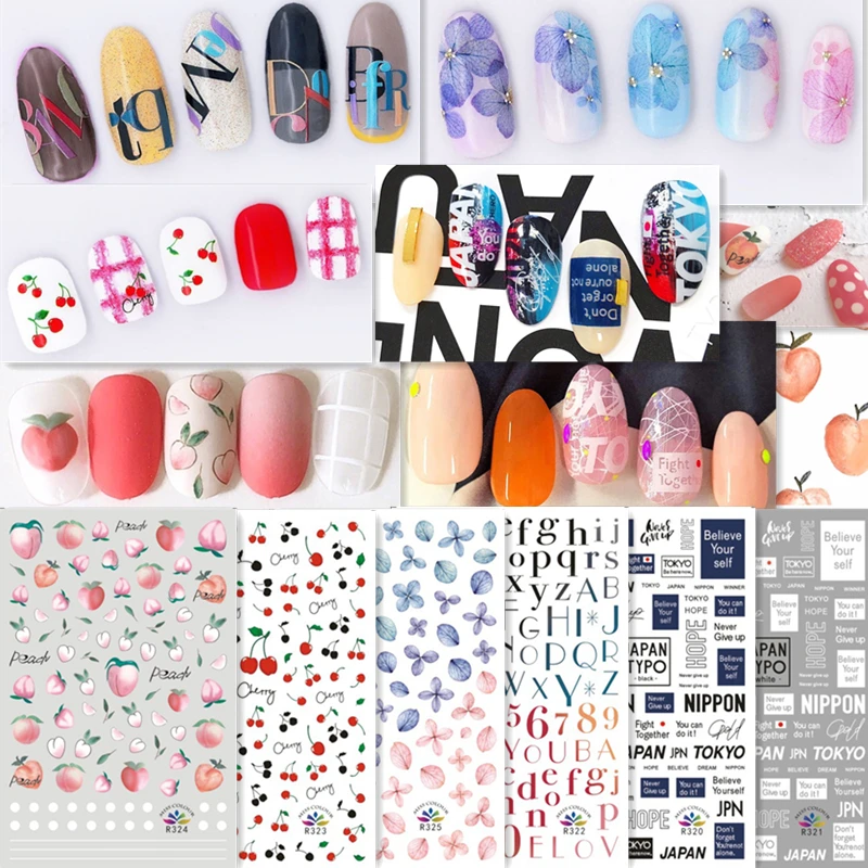 

SUPER THIN SELF ADHENSIVE 3D NAIL ART NAIL SLIDER STICKER FRUIT STRAWBERRY PEACH FLORAL PETAL JAPAN PHRASE R320-325