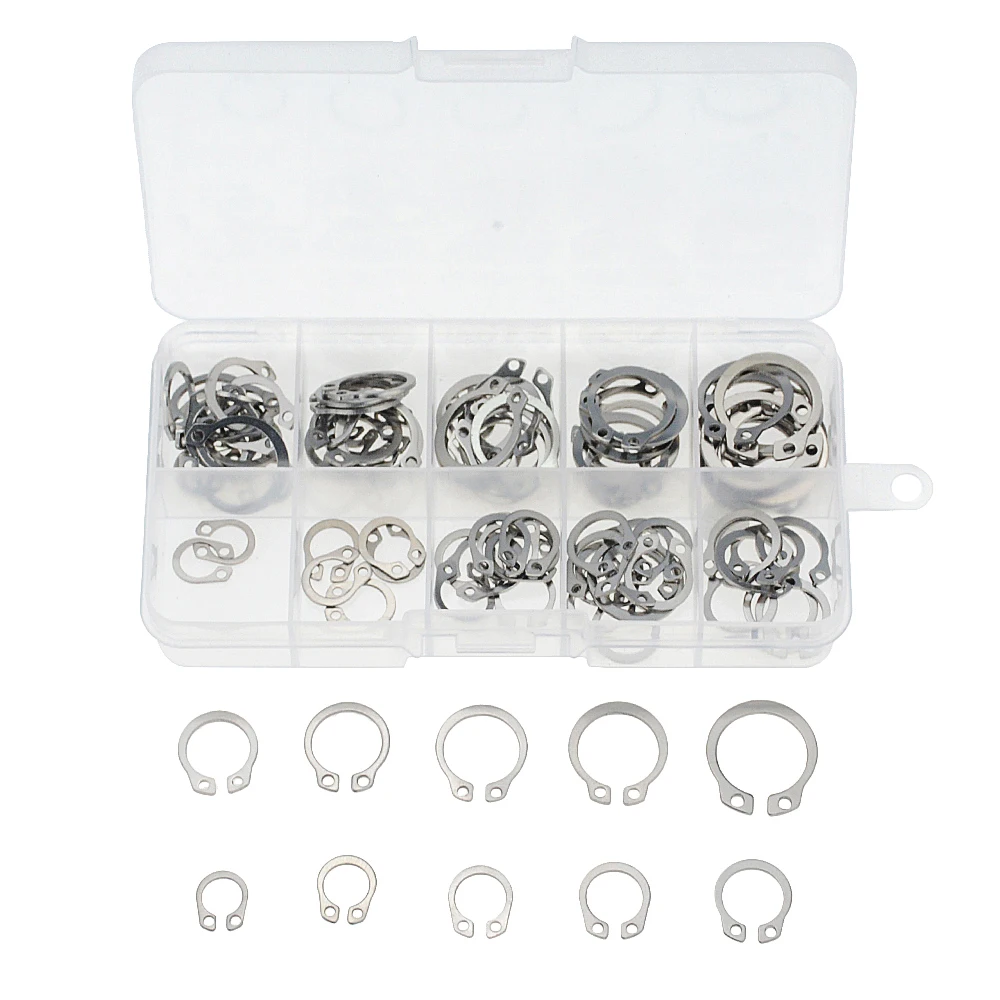 

100pcs/set 304 Stainless Steel Internal External Retaining Circlips M8 M9 M10 Washers Snap Retaining Ring Circlip Assortment Kit