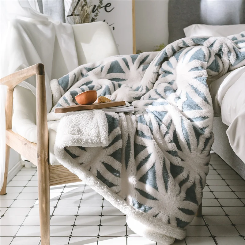 

Фланелевое двойное одеяло, плотное, Скандинавское, плюшевое, художественное, удобное, для взрослых, Осеннее, покрывало, теплое, зимнее, Mantas De ...