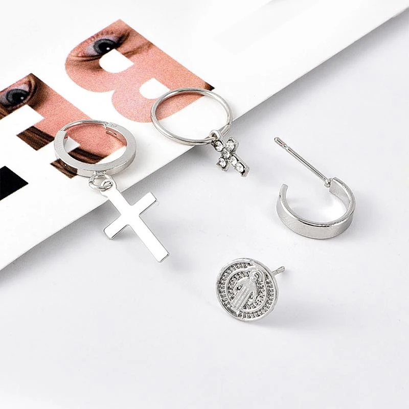 Женские серьги-гвоздики в стиле панк комбинированный комплект с кулоном модные