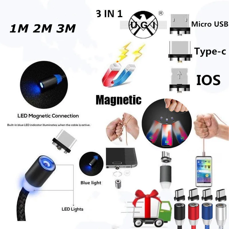 UGI 3 в 1 микро USB Магнитный адаптер зарядное устройство зарядный кабель iOS/Android/type C 2A