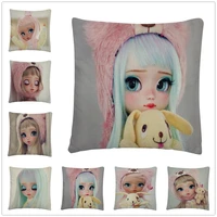 cute poison girl dolls miuazalea pattern linen cushion cover pillow case for home sofa car decor pillowcase45x45cm