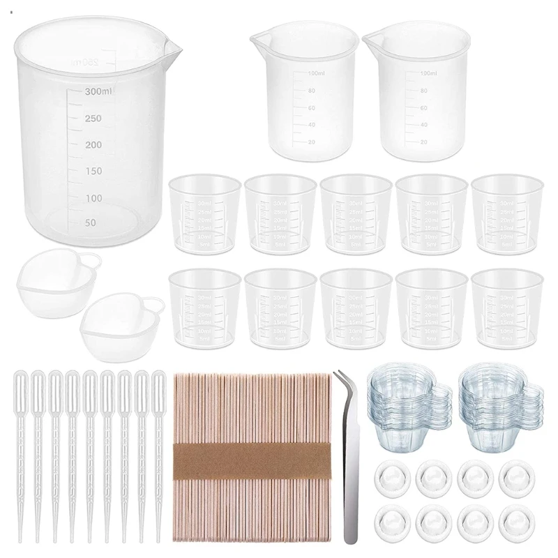 

1 Set Silicone Measuring Cup Suitable for Resin Non-stick Mixing Cup Tool for Diy Jewelry Making Resin Mold with Wooden Sticks