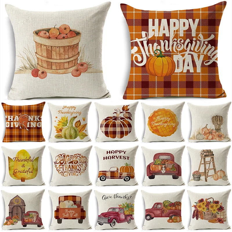 

Thanksgiving Pumpkin Plant Pillowcases Linen Decor Throw Cushion Cover For Car Sofa Pillowcase Outdoor Garden Home Decoration