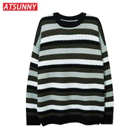 atsunny black and white stripes knitted sweater hip hop harajuku fashion sweaters streetwear autumn and winter clothes pullover