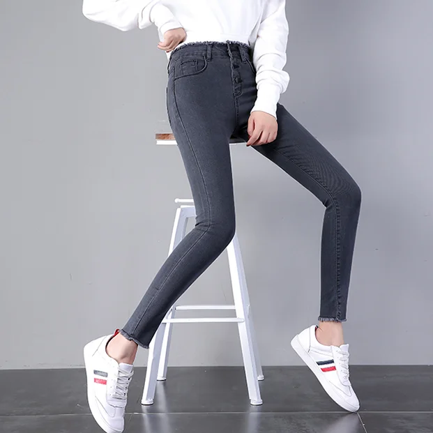 Женские рваные обтягивающие джинсы карандаш с высокой талией большие размеры