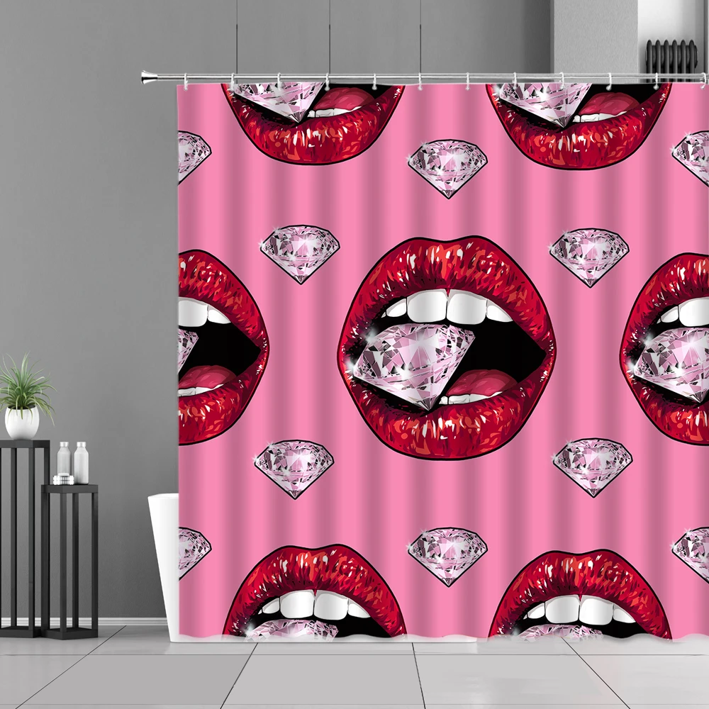 

Сексуальные креативные шторы для душа с изображением красных губ для девушек, модные водонепроницаемые шторы для ванной с узором на высоки...
