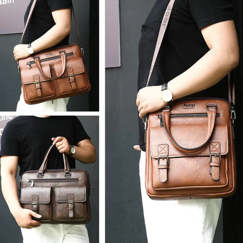 

JEEP BULUO Briefcase Bags For Men Business Fashion Office Work Handbags Famous Brand New Design Men's Briefcase 14' Laptop Bag