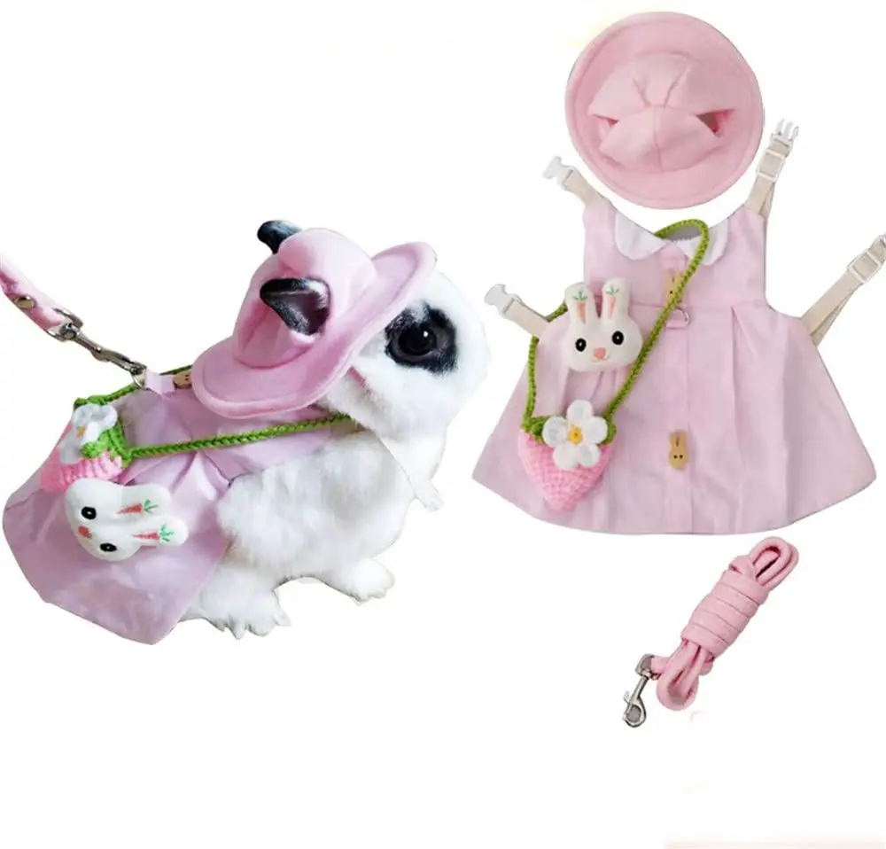Conjunto de arn&eacute;s y correa para exteriores, bonito Chaleco de conejo, ropa con botones, decoraci&oacute;n para mascotas peque&ntilde;as, gatitos y animales peque&ntilde;os, para caminar-0