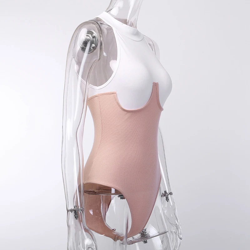 

Newest Women Lady Sleeveless High Collar Color Stitching Slim Jumpsuit for Summer Party