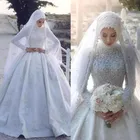 Свадебное платье невесты, скромное мусульманское кружевное платье с длинным рукавом, 2020, свадебное платье с аппликацией