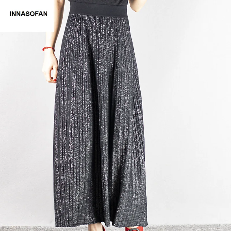 INNASOFAN теплая трикотажная юбка для женщин осень зима плиссированная длинная