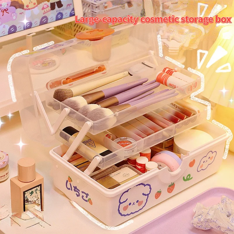 

Multi-layer Cosmetic Storage Box with Handle Desktop Large-capacity Dust-proof Manicure Nail Polish Box Makeup Organizer
