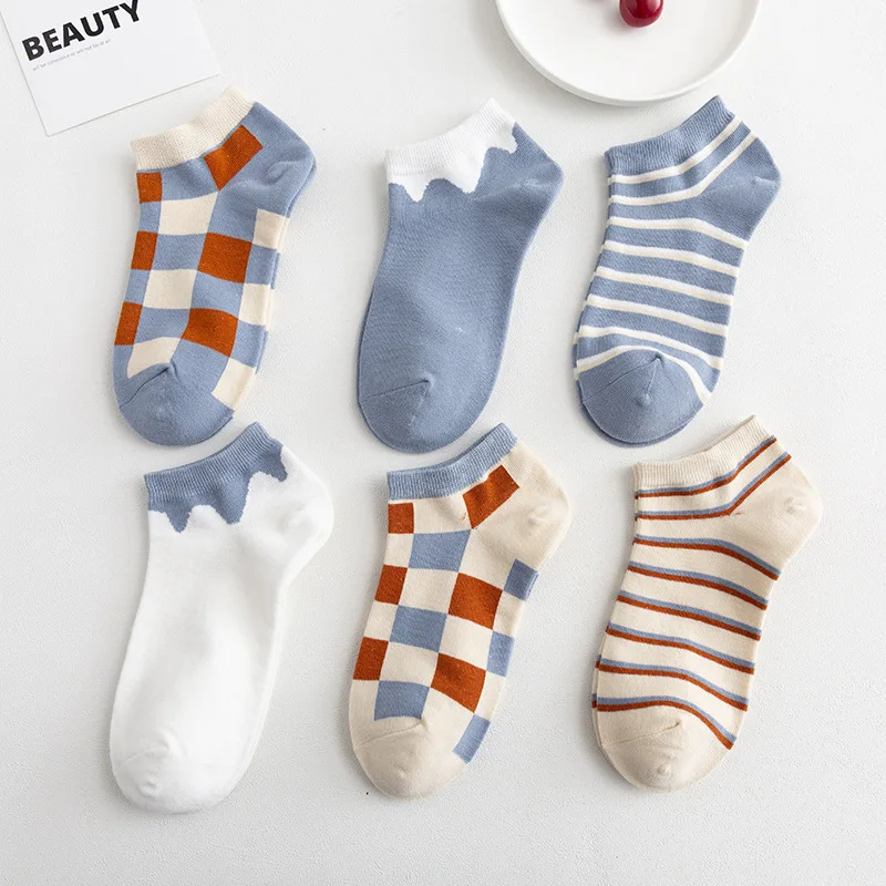 Носки до щиколотки для мужчин и женщин винтажные клетчатые полосатые хлопковые