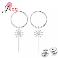 fashion simple 925 sterling silver flower section tassel pendant size circle earrings for women ladies gifts wholesale