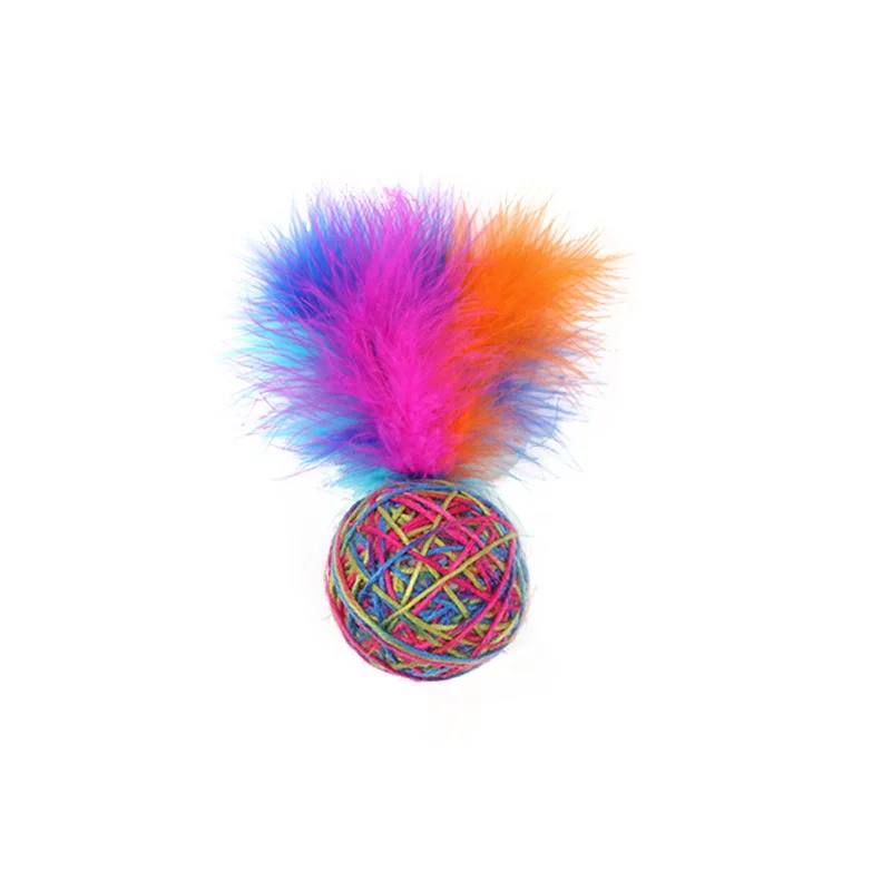 

DouNiOne Cat Toy Ball Colorful Yarn Ball With Knitting Ball Interactive Funny Cat Scratching Ball Pet Toy supplies With Feather