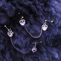 2 pc stainless steel cartilage piercing cz zircon heart chain helix earrings body jewelry conch lobe earrings korean fashion