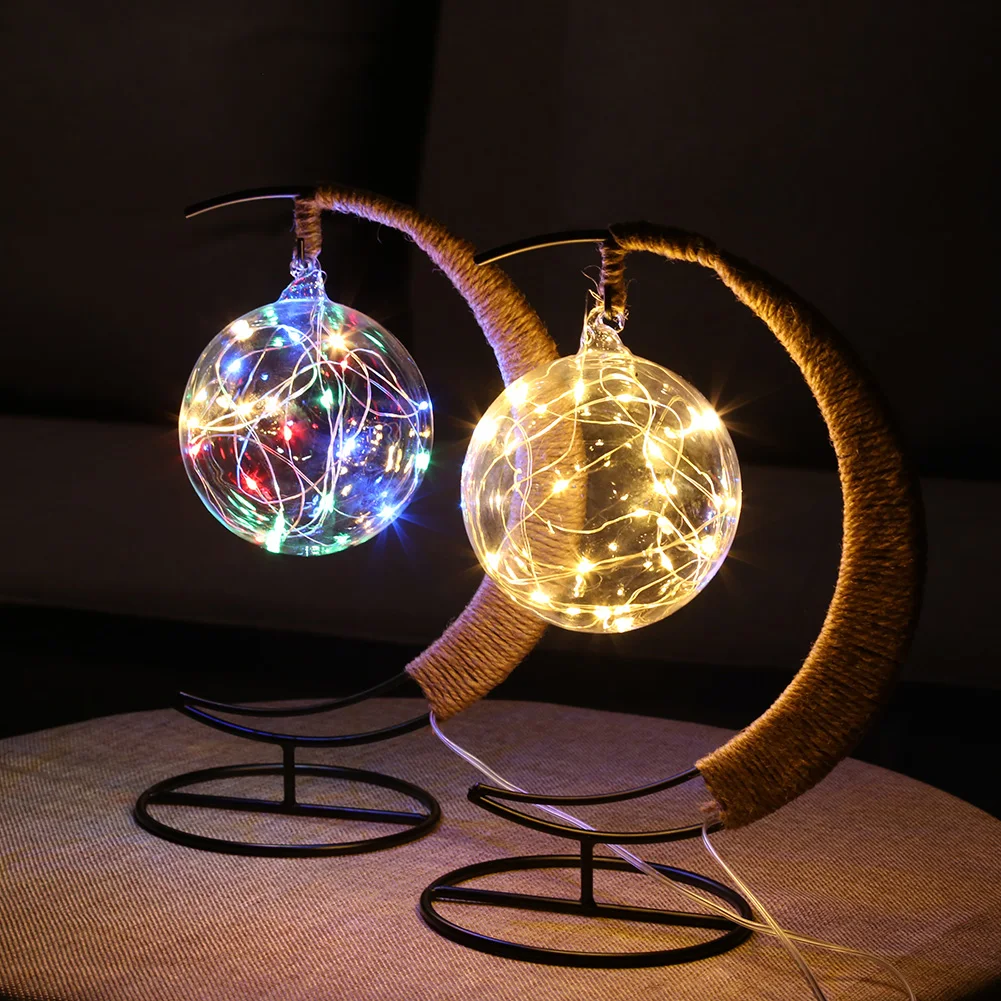 

LED Moon Sepak Takraw Lamps Line Rattan Handmade Hemp Rope Bedside Night Light Desk Lamp Colorful Home Bedroom Room Decorations