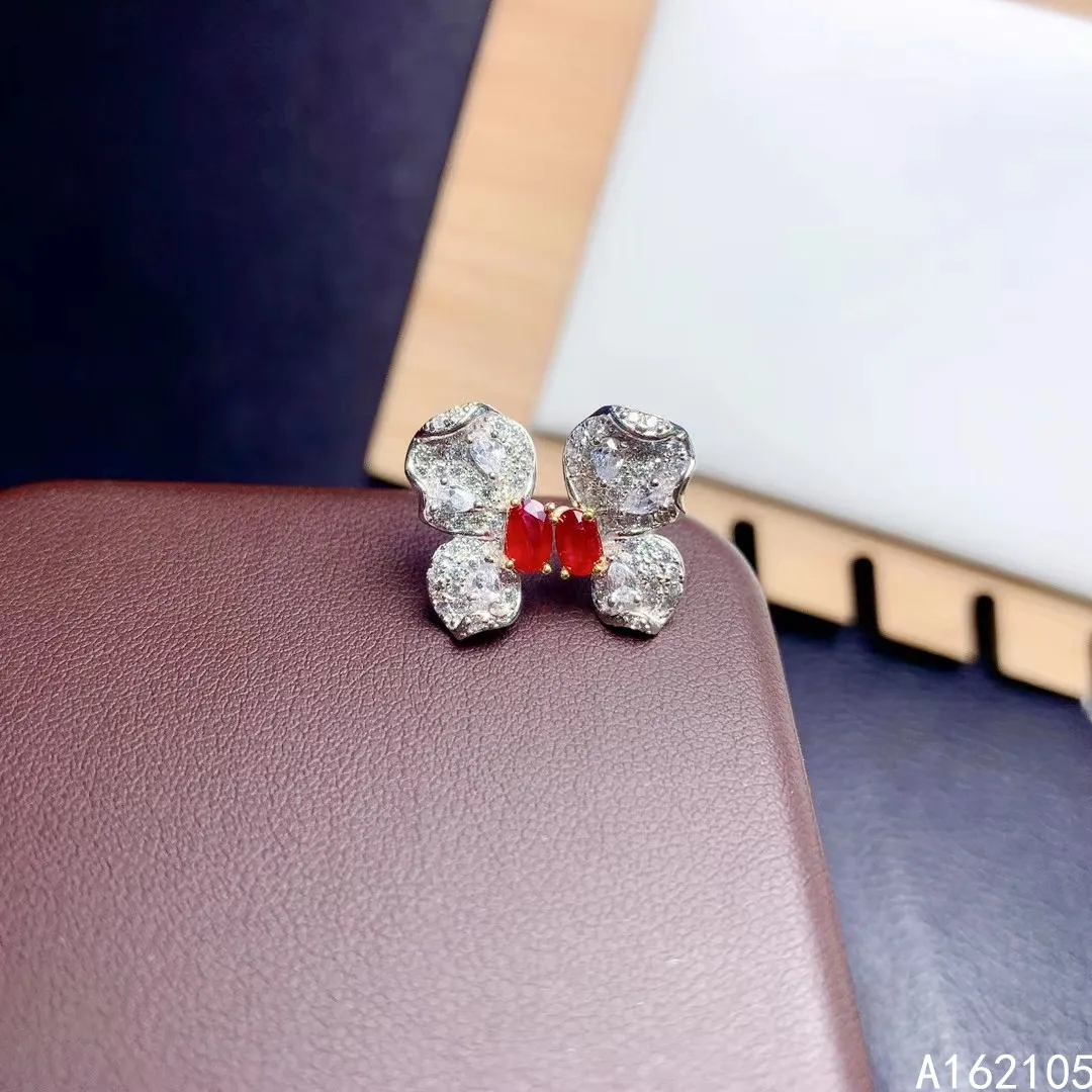 Fine Jewelry 925 Pure Silver  Natural Ruby Girl  Trendy Butterfly Gemstone Earrings Ear Stud Got Engaged Marry Party Birthday