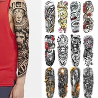 large arm sleeve tattoo lion crown king waterproof temporary tatoo sticker wild wolf tiger men tatto skull wolf totem