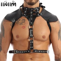 iiniim mens male faux leather body chest harness belt halter neck buckles with o ring cosplay costume well muscled sexy clubwear