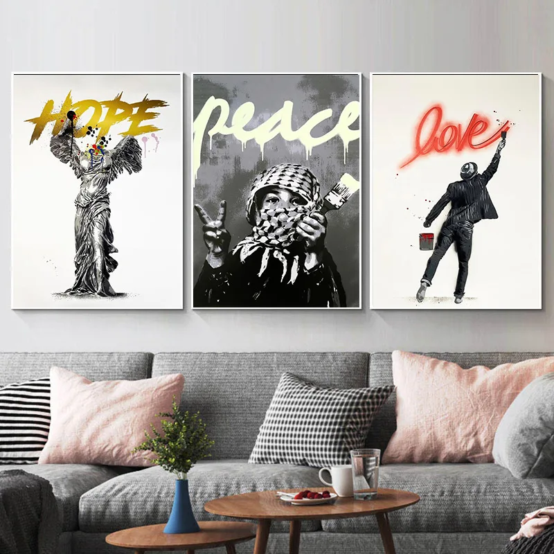 

Graffiti Street Art Colorful Peace Love Hope Posters And Prints Boy Paint Canvas Paintings Wall Pictures For Living Room Decor